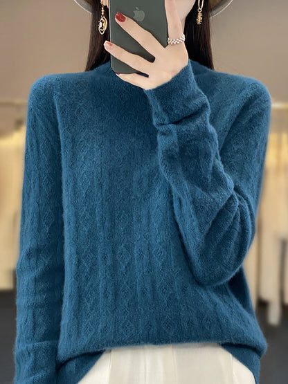 Women Autumn Casual Turtleneck 100%Wool Knit Sweater QU028 BK