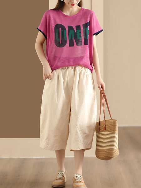 Women Summer Letter Printing Knitted Loose Shirt OP1049 BUYKUD