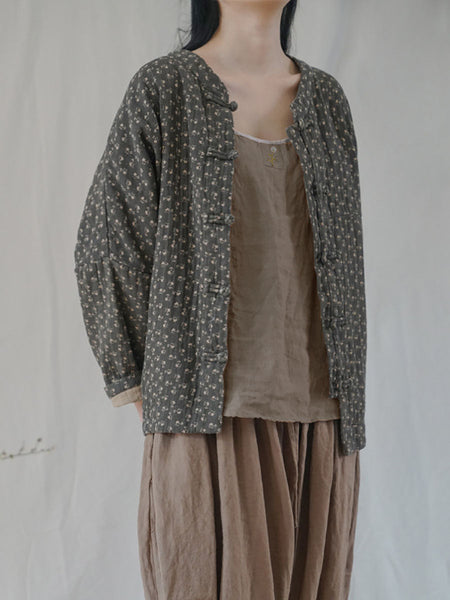 Women Ethnic Autumn Floral Button-up Cotton Coat AS1036 MH