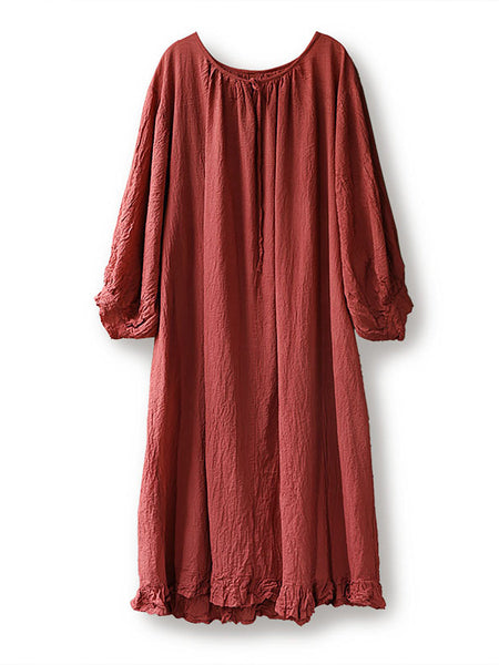 Women Artsy Summer Solid Loose Cotton Dress KL1003 Ada Fashion