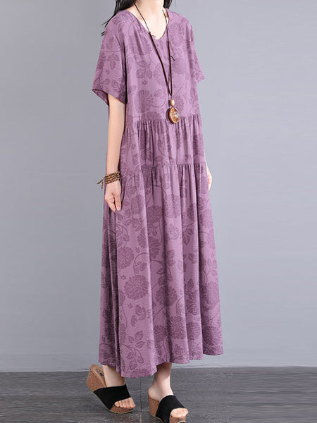 Plus Size Women Summer Artsy Flower Spliced Dress KL1024 Ada Fashion