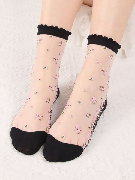 8 Pairs Women Summer Floral Jacquard Thin Socks LL007 BUYKUD