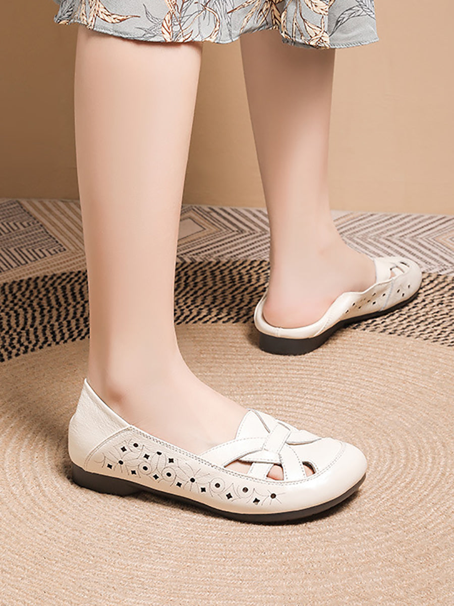 Women Summer Casual Leather Cutout Soft Flat Shoes AS1017 Ada Fashion