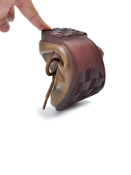 Women Summer Retro Solid Leather Square Toe Flat Shoes CX041 TZTJ