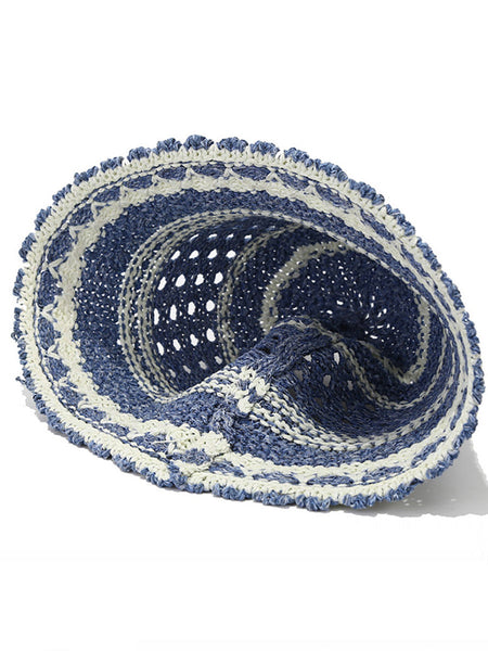 Women Summer Artsy Colorblock Weave Sunproof Hat CX050 BUYKUD