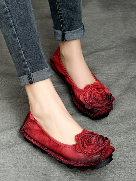 Women Summer Vintage Flower Leather Solid Shoes PP1033 RXMY