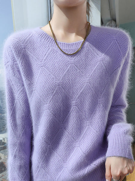 Women Autumn O-Neck Solid Rhomboids Wool Warm Knit Sweater AV1010 Genistyle Shop