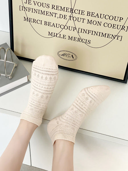 5 Pairs Women Summer Artsy Jacquard Cotton Short Socks CX018 BUYKUD