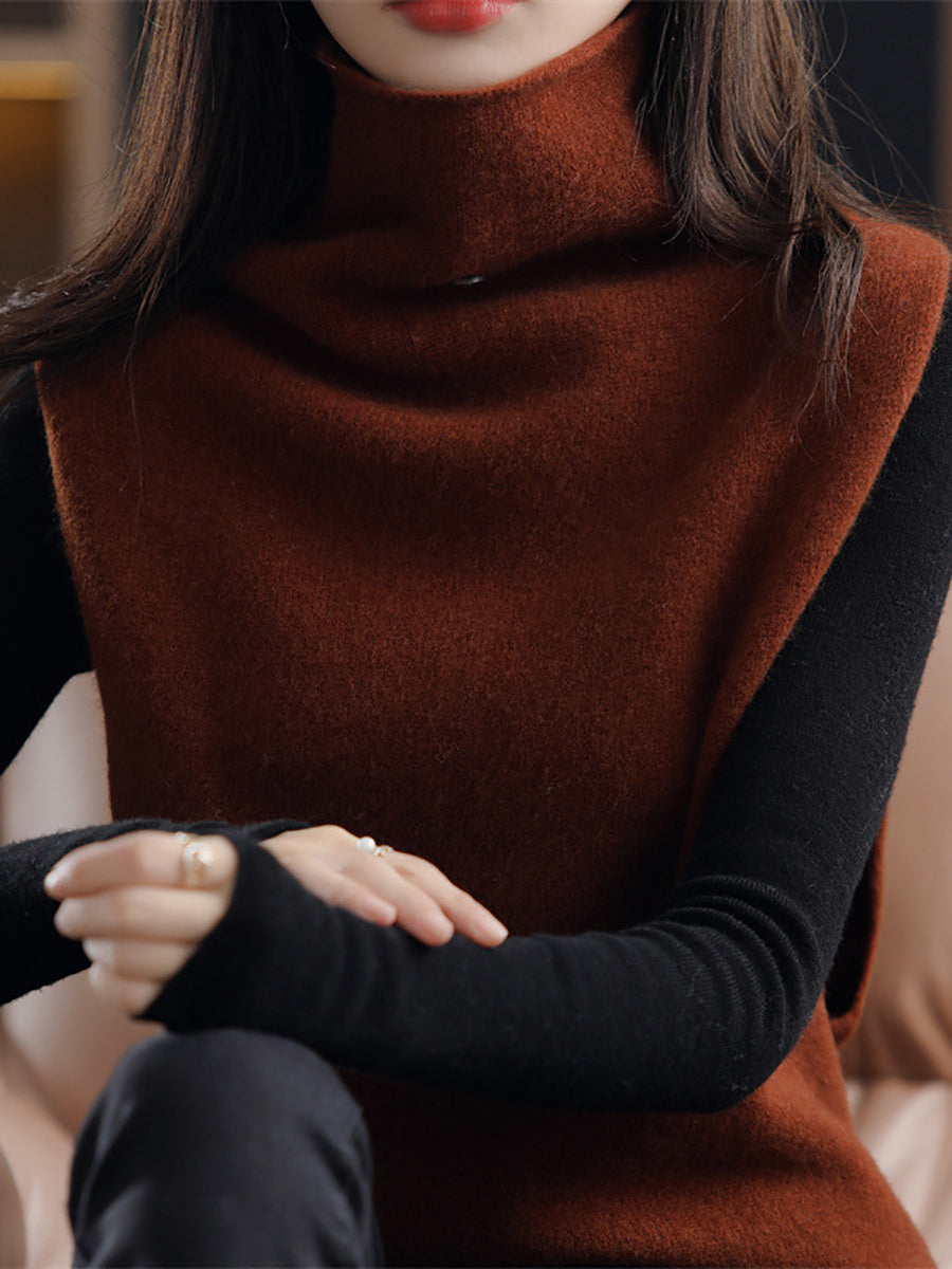 Women Casual Wool Turtleneck Soft Knit Vest QU025 BUYKUD
