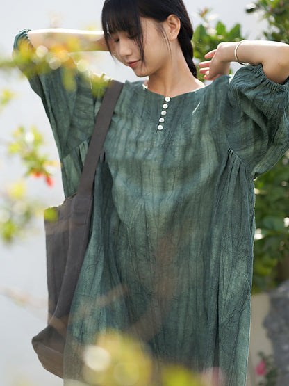 Women Summer Vintage Solid Loose Linen Dress ZZ1037 Ada Fashion