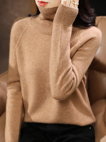 Women Autumn Solid Knit 100%Wool Turtleneck Sweater QM031 BK