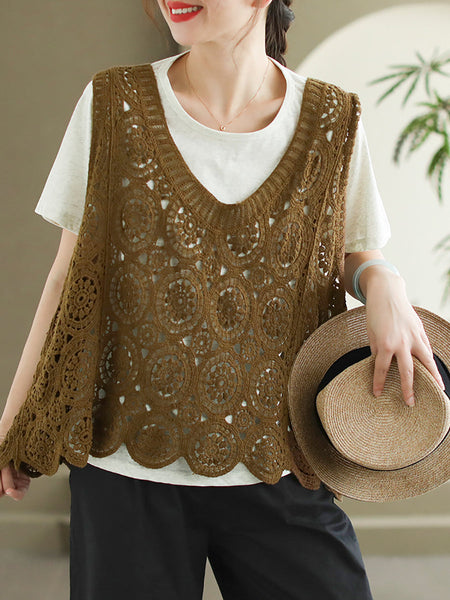 Women Artsy Knitted Cutout V-Neck Vest AS1046 Ada Fashion