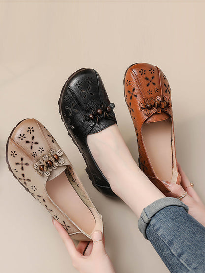 Women Summer Vintage Leather Flower Cutout Shoes FG1026 Ada Fashion