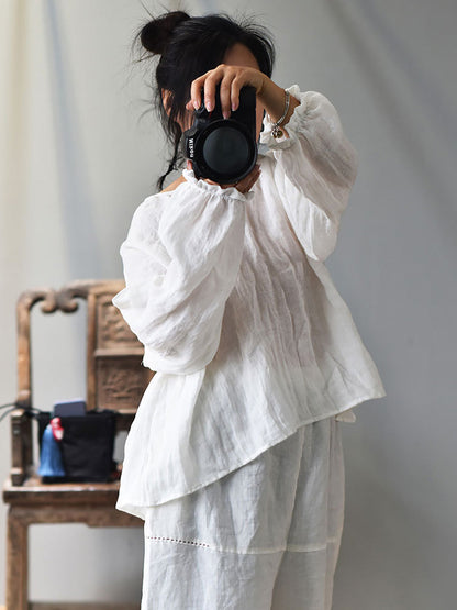 Women Spring Retro V-Neck Puff Sleeve Shirt AV1037 Genistyle Shop