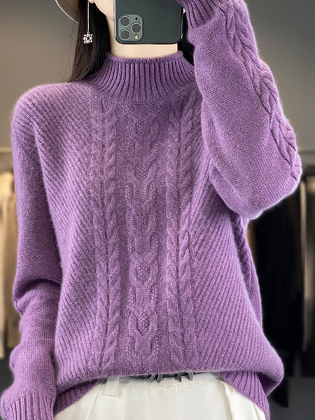 Women Autumn Half Turtleneck Wool Warm Twist Knit Sweater AV1009 Genistyle Shop