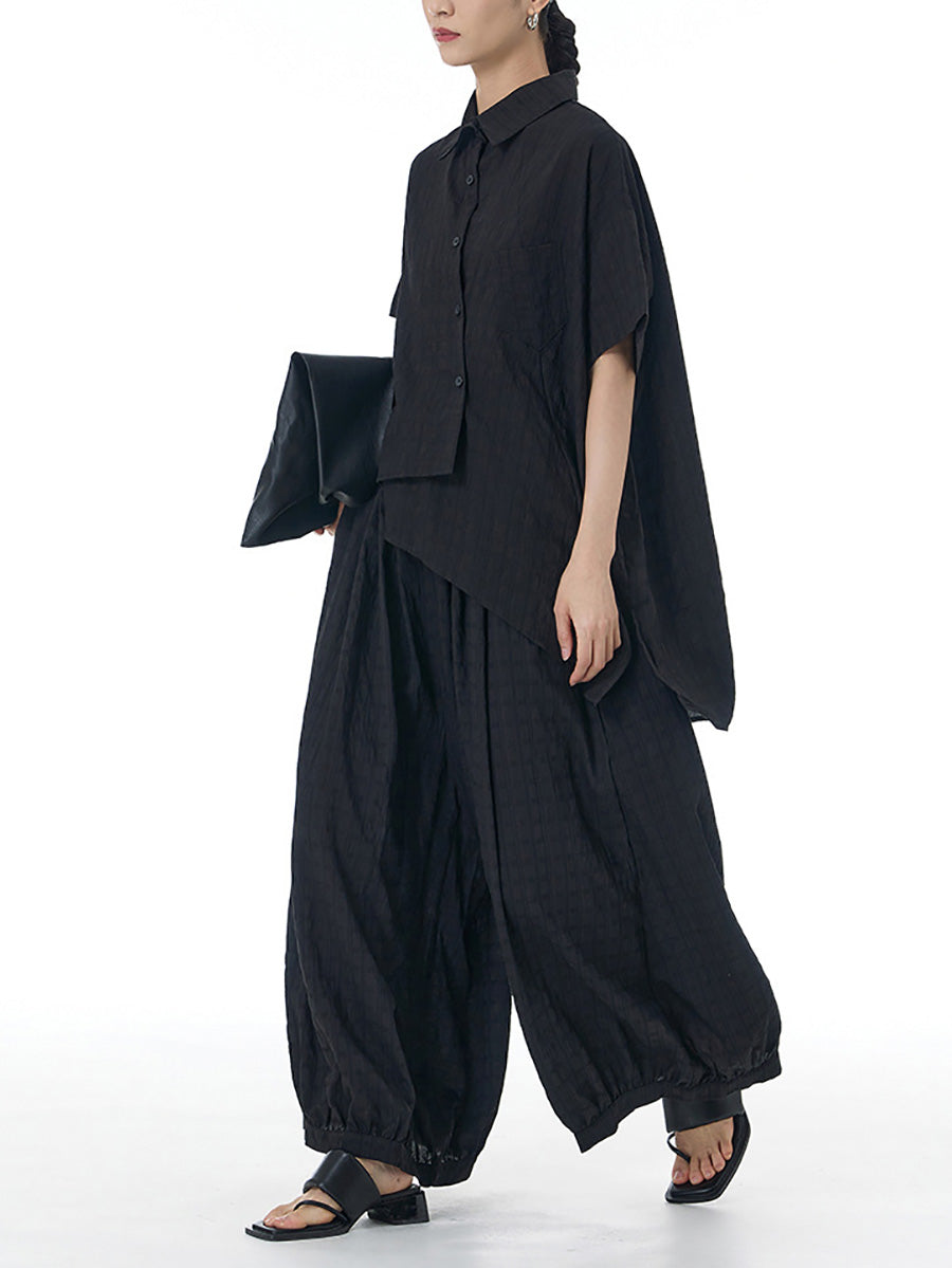 Women Summer Artsy Plaid Button-up Irregular Hem Shirt CX033 AYFZ