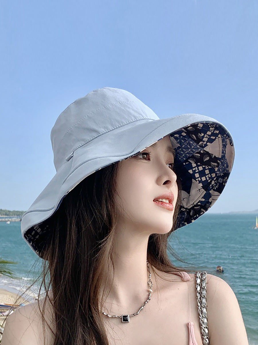 Women Casual Summer Solid Reversible Wearing Collapsible Hat LL005 BUYKUD