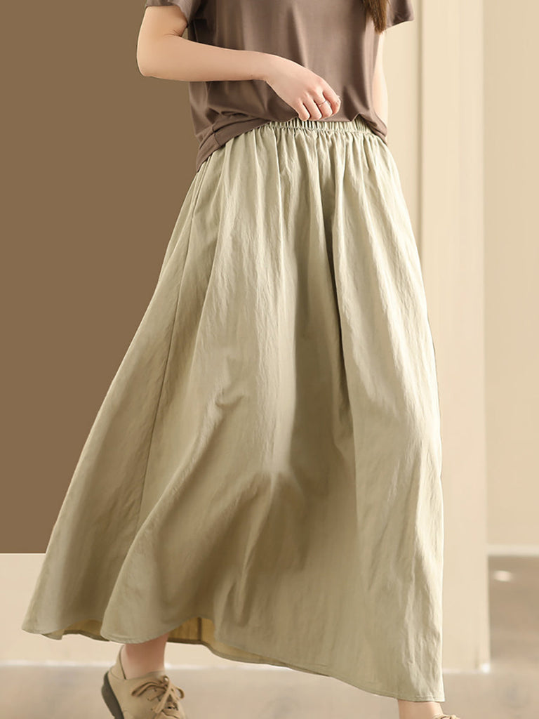 Women Summer Casual Solid Cotton A-shape Skirt KL1014 Ada Fashion