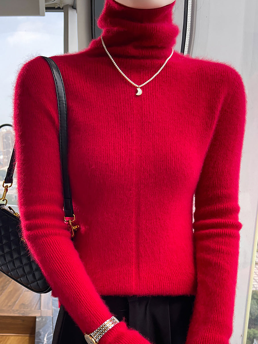 Women Autumn Casual Turtleneck 100%Wool Soft Sweater QU013 BK