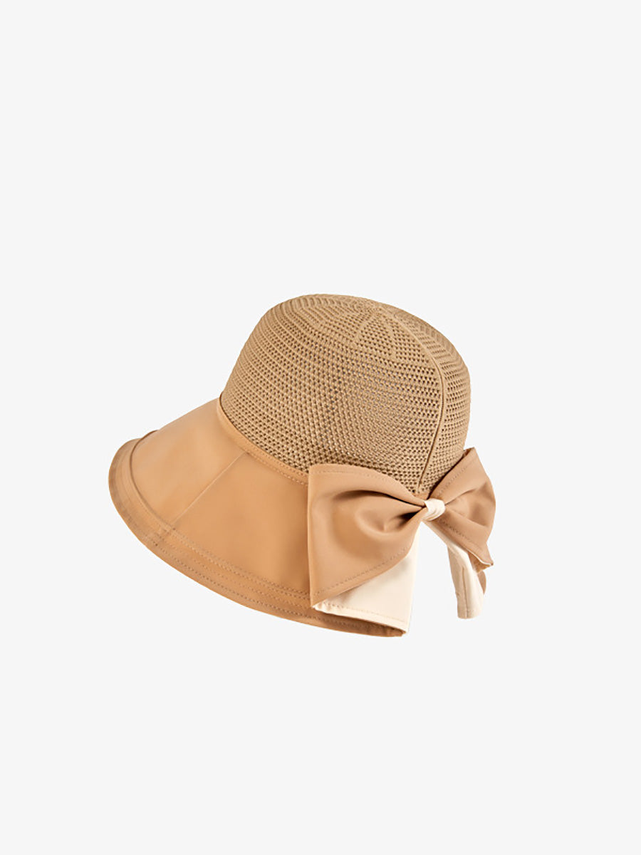 Women Summer Artsy Solid Spliced Bowknot Sunproof Hat CX001 BUYKUD