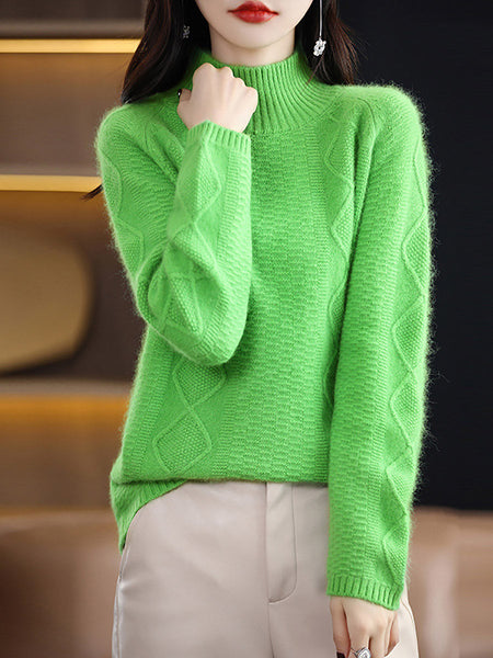 Women Autumn Half-Turtleneck Wool Twist Knit Sweater AX1031 Genistyle Shop