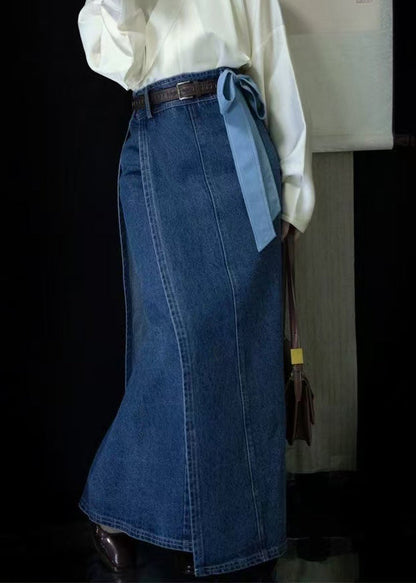 New Blue Waist Spring Denim High Open Skirts Side FashionChic