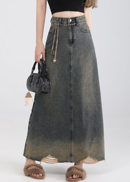 Vintage Blue Pockets High Waist Denim Skirt Summer EE016 shopify