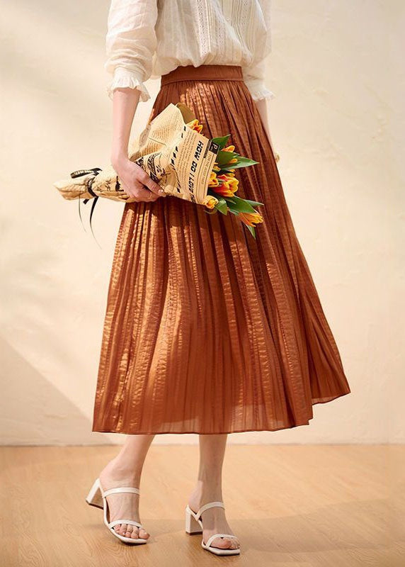 Women Caramel Wrinkled Patchwork Silk Skirts Summer AZ1020 shopify