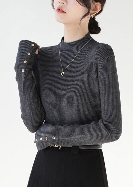 Classy Dark Grey Hign Neck Patchwork Knit Sweaters Winter RV038 ABC