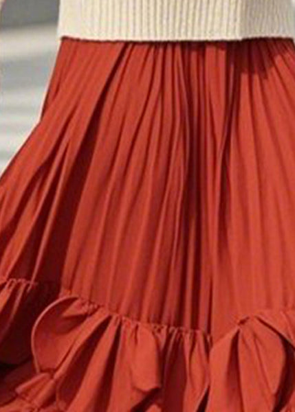 Patchwork A Line DIY Skirts Spring Red Ruffled FashionChic