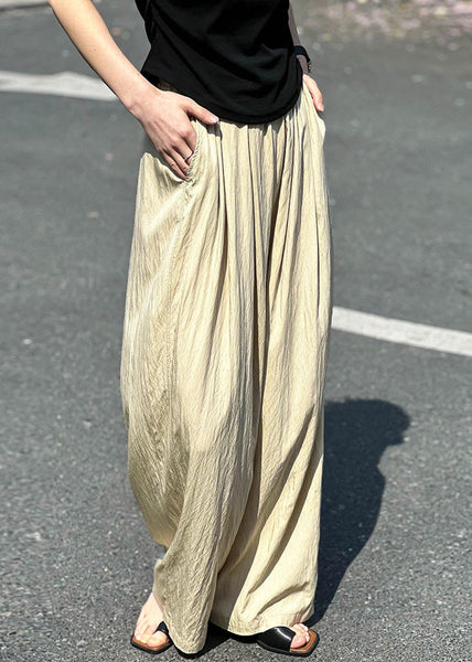 Apricot Solid Thin Cotton Summer Pants Elastic Waist AF1076 HS-LPTS240914