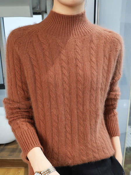 Women Autumn Vintage Half-Turtleneck 100%Wool Trist Sweater BA1065 Genistyle Shop