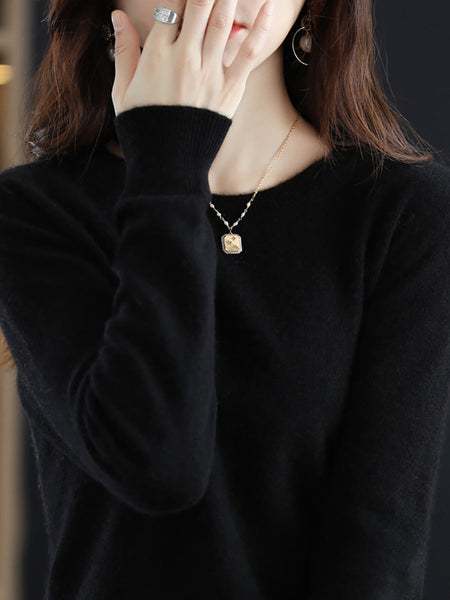Women Autumn Solid Wool Knitted O-Neck Bottom Sweater CX058 RMZP