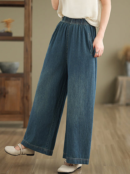 Women Artsy Summer Loose Denim Wide-leg Pants AS1031 BUYKUD