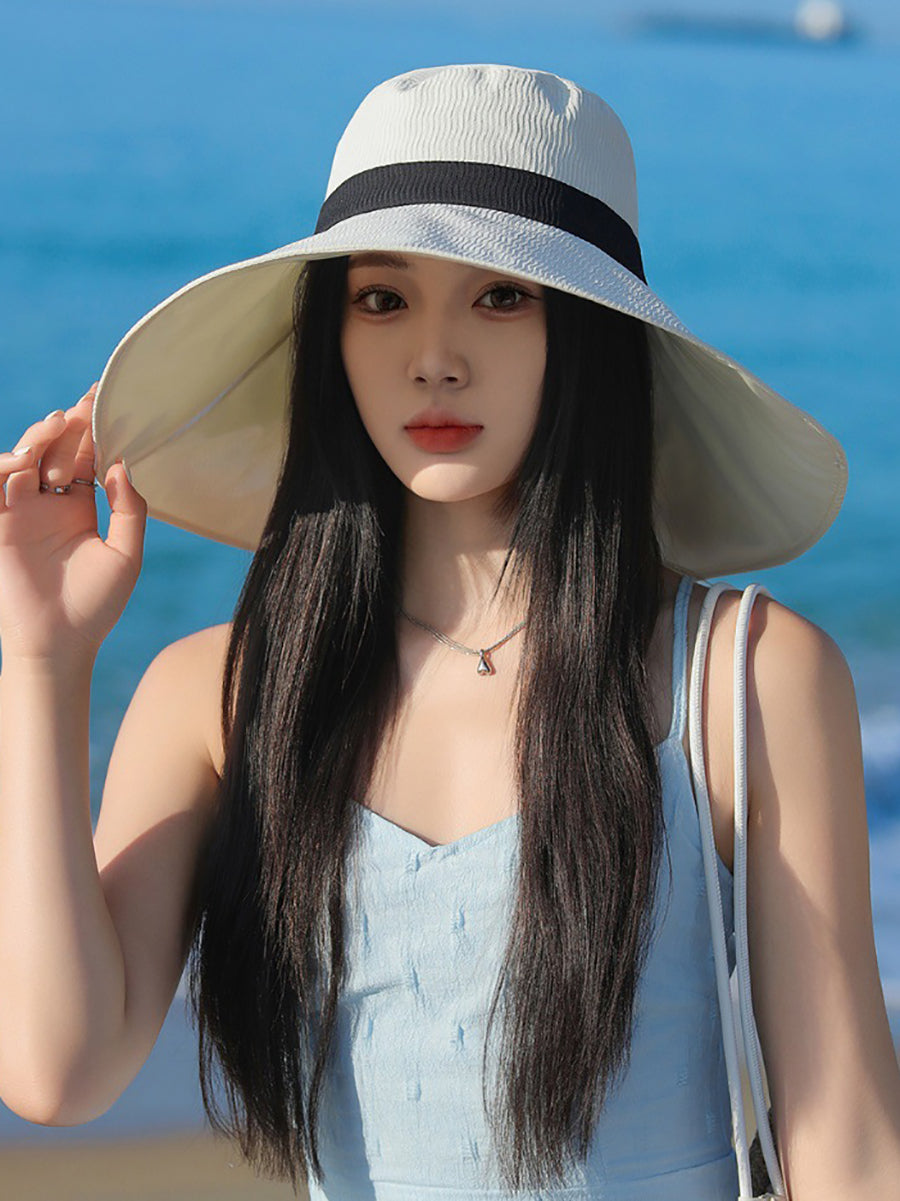 Women Summer Colorblock Sunproof Bowknot Hat QW1022 Ada Fashion