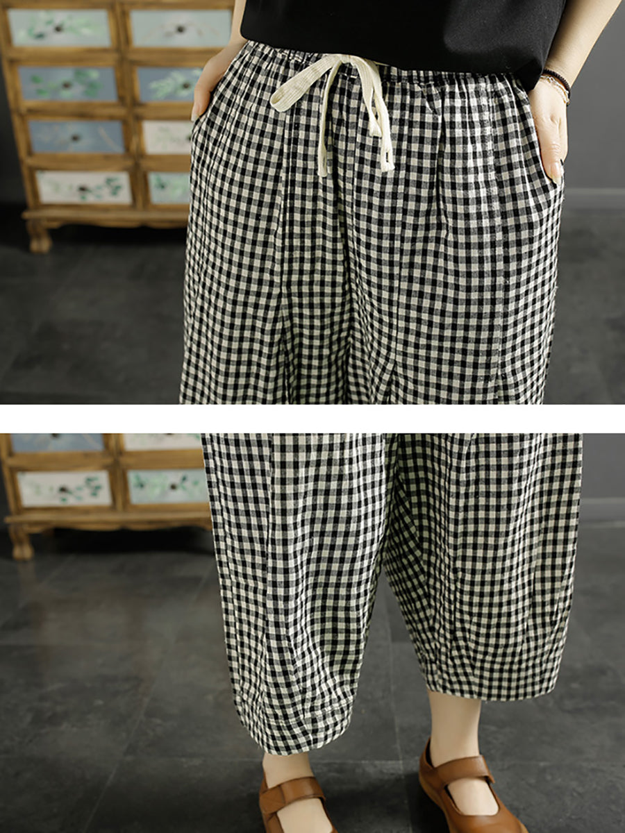 Plus Size Women Casual Summer Plaid Cotton Pants XX1032 Ada Fashion