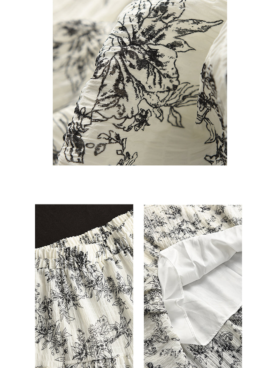 Women Summer Vintage Floral Cotton Loose Skirt CV1037 Ada Fashion