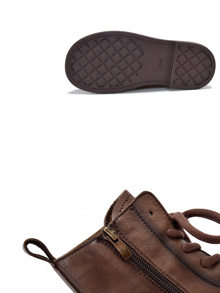 Women Genuine Leather Soft Zipper Mid Heel Martin Boots QU022 TZTJ