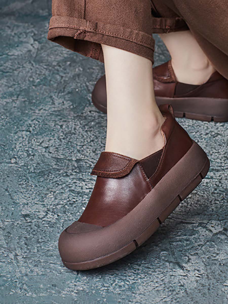 Women Autumn Stylish Genuine Leather Platform Shoes AT1069 RXMY