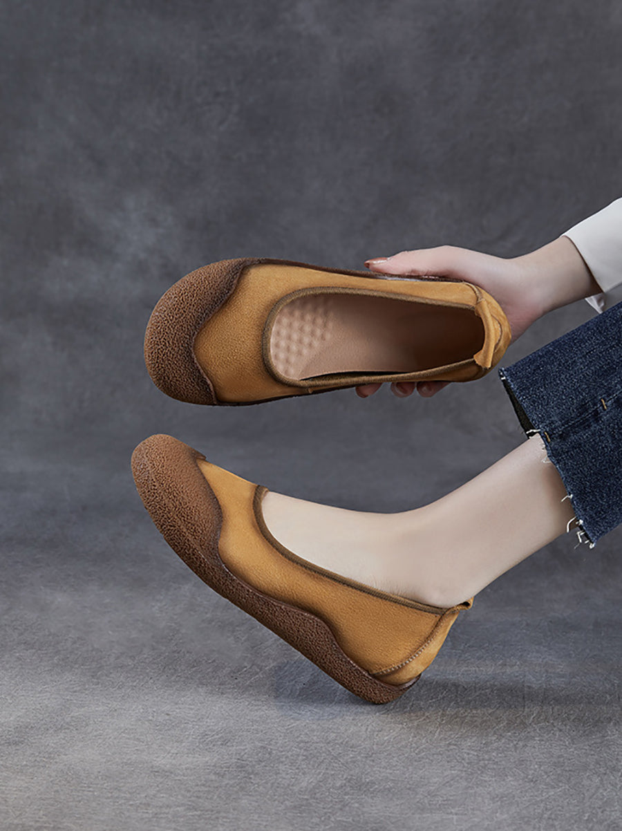 Summer Colorblock Leather Women Flat Genuine Shoes FashionChic