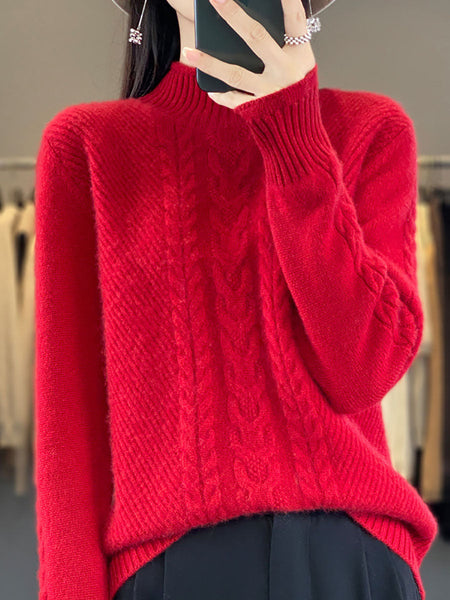 Women Autumn Half Turtleneck Wool Warm Twist Knit Sweater AV1009 Genistyle Shop