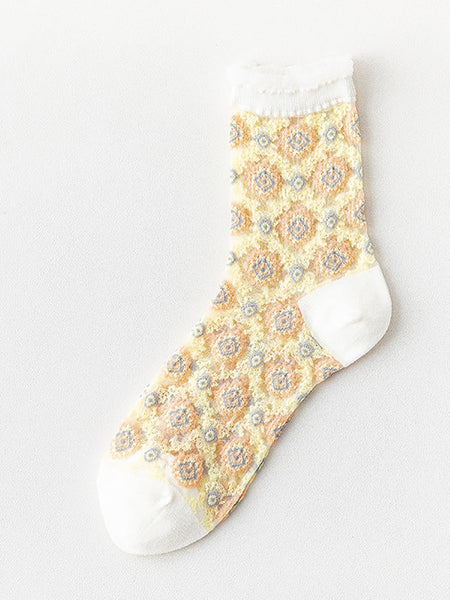 5 Pairs Women Flower Jacquard Lace Socks AS1010 Ada Fashion