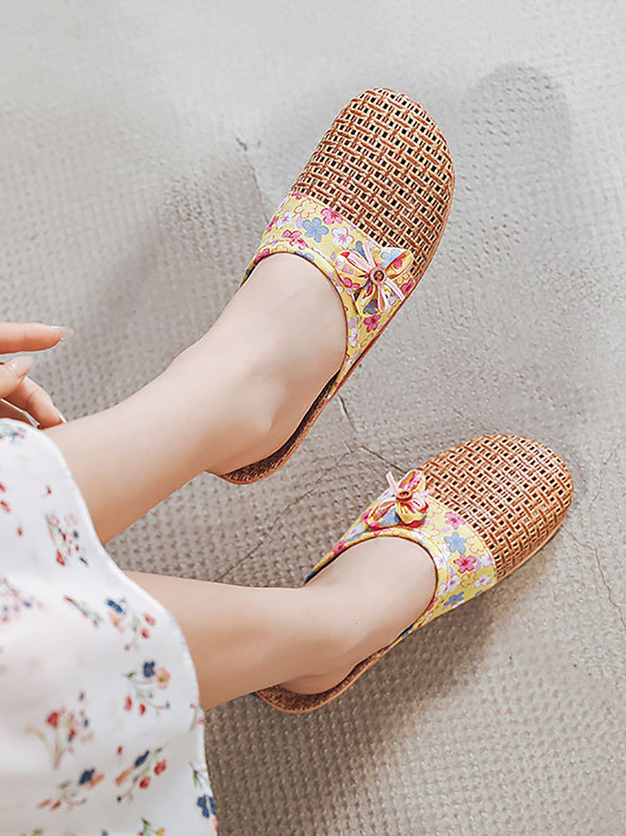 Women Summer Vintage Bamboo Weaving Spliced Slippers FG1022 Ada Fashion