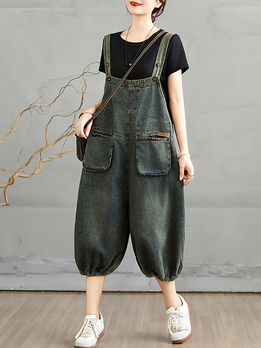Jumpsuits Women Cropped Denim Pure Color Worn Summer FashionChic