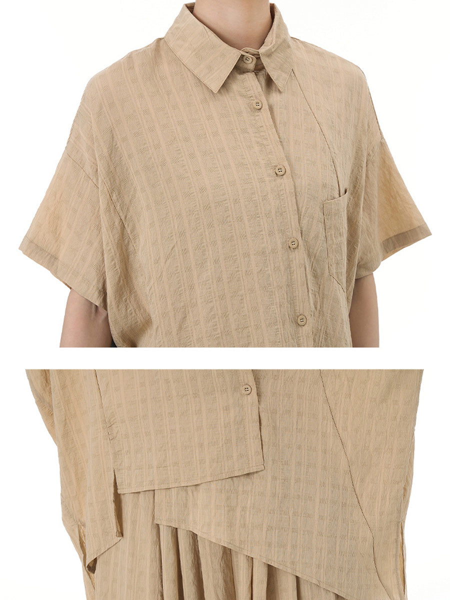 Women Summer Artsy Plaid Button-up Irregular Hem Shirt CX033 AYFZ