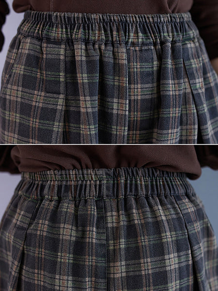 Women Autumn Retro Plaid Thick Cotton Harem Pants BA1036 Genistyle Shop