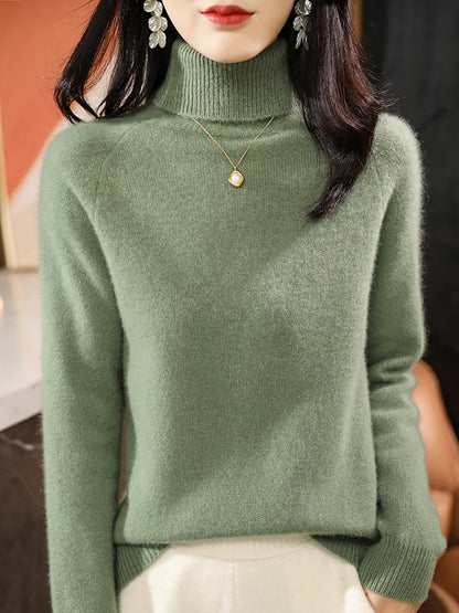 Women Autumn Solid Knit 100%Wool Turtleneck Sweater QM031 BK