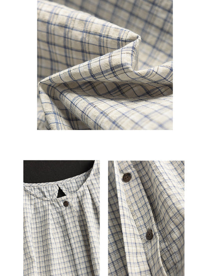 Women Summer Artsy Plaid Loose Cotton Shirt CV1007 Ada Fashion