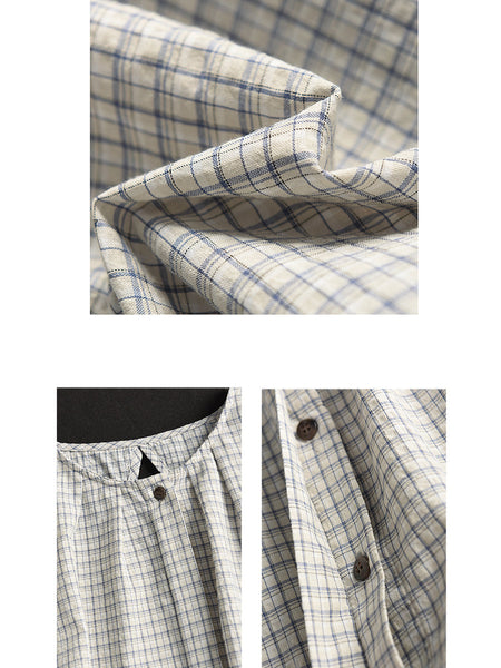 Women Summer Artsy Plaid Loose Cotton Shirt CV1007 Ada Fashion