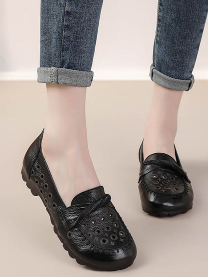 Women Vintage Leather Cutout Spliced Low Heel Shoes RR1047 BC